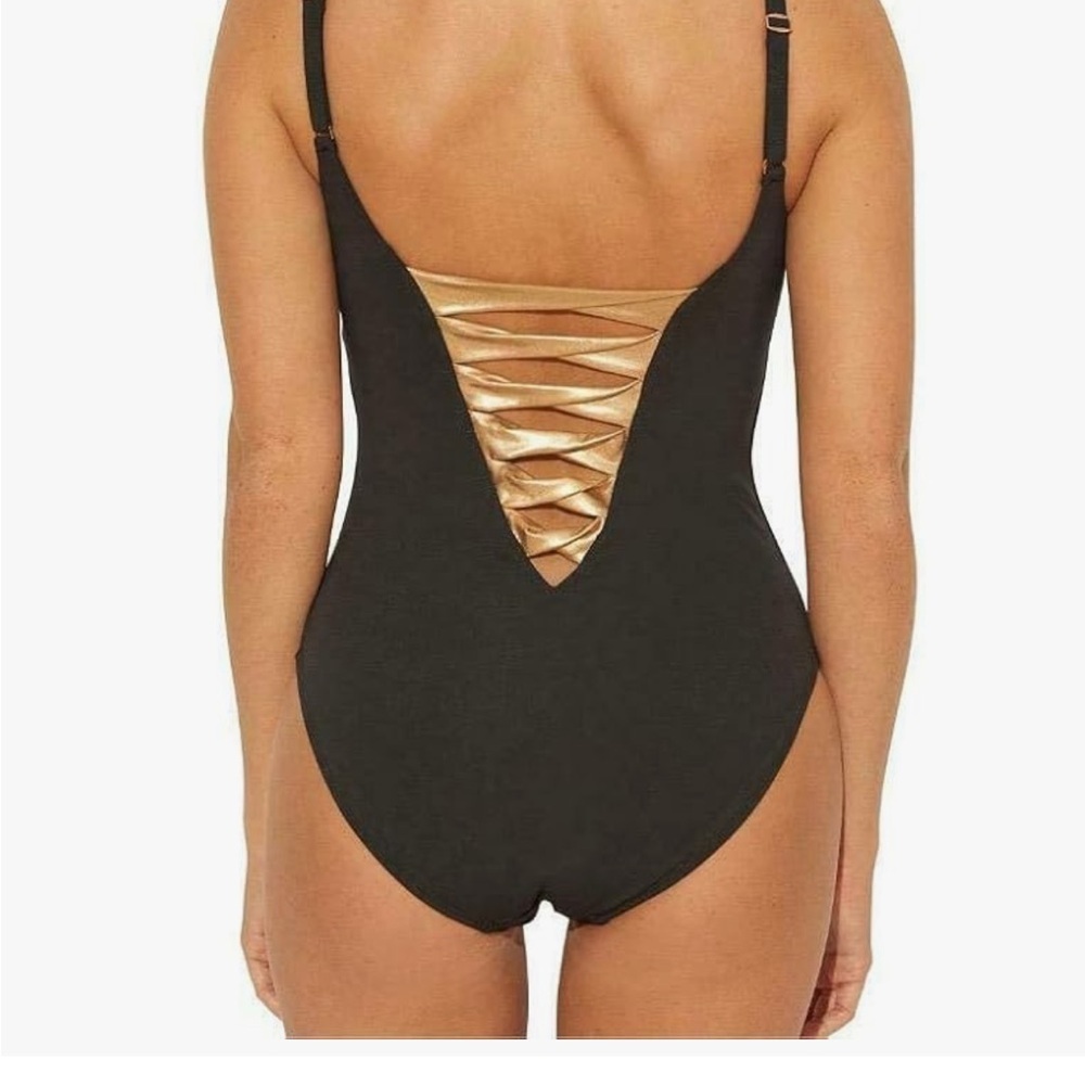 Bleu by Rod Beattie 22w Black and Gold Swimsuit - Picture 2 of 6